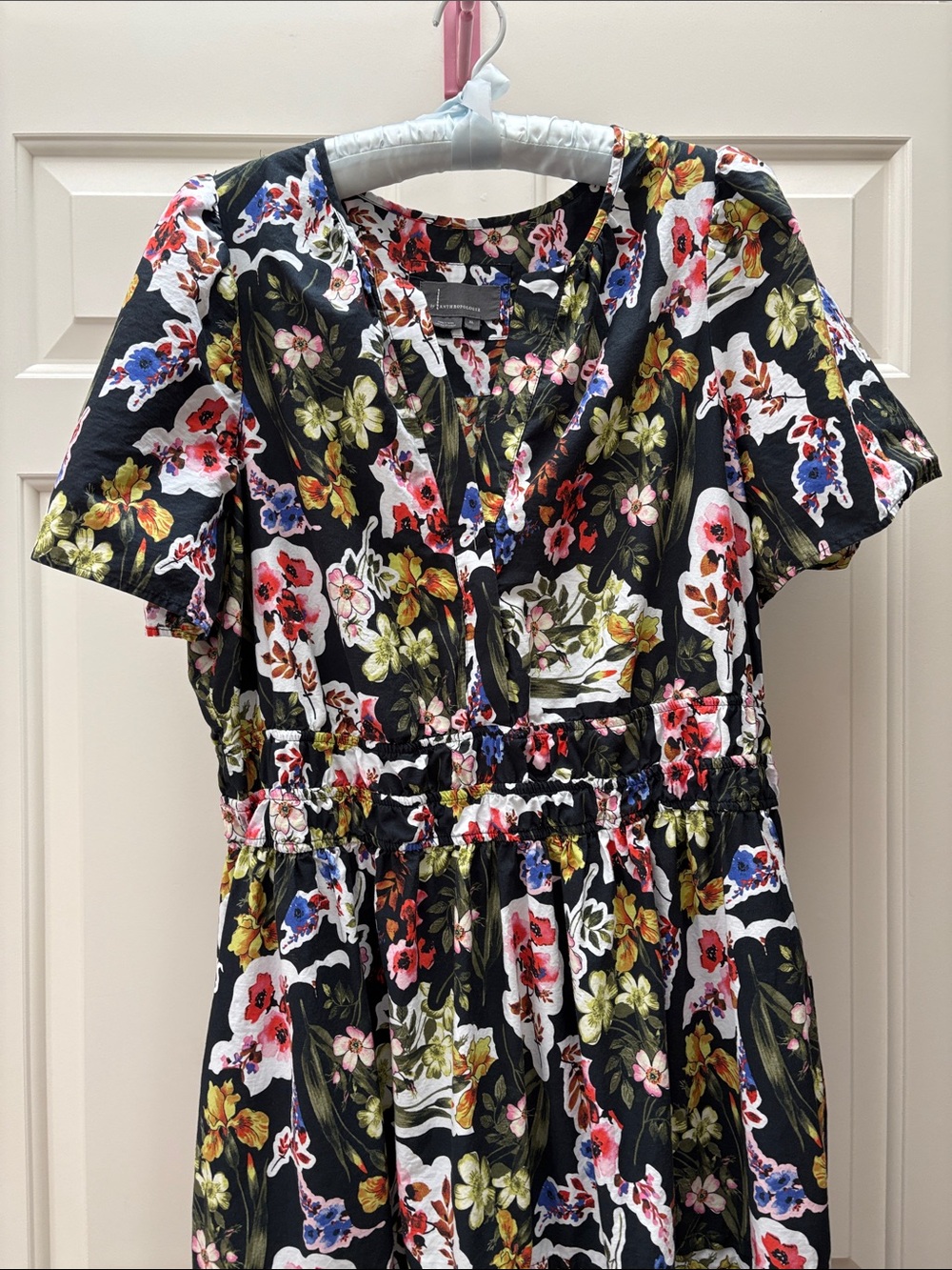 Anthropologie The Somerset Maxi Dress Short Sleeve Black Floral Smocked Waist XL - Picture 6 of 11